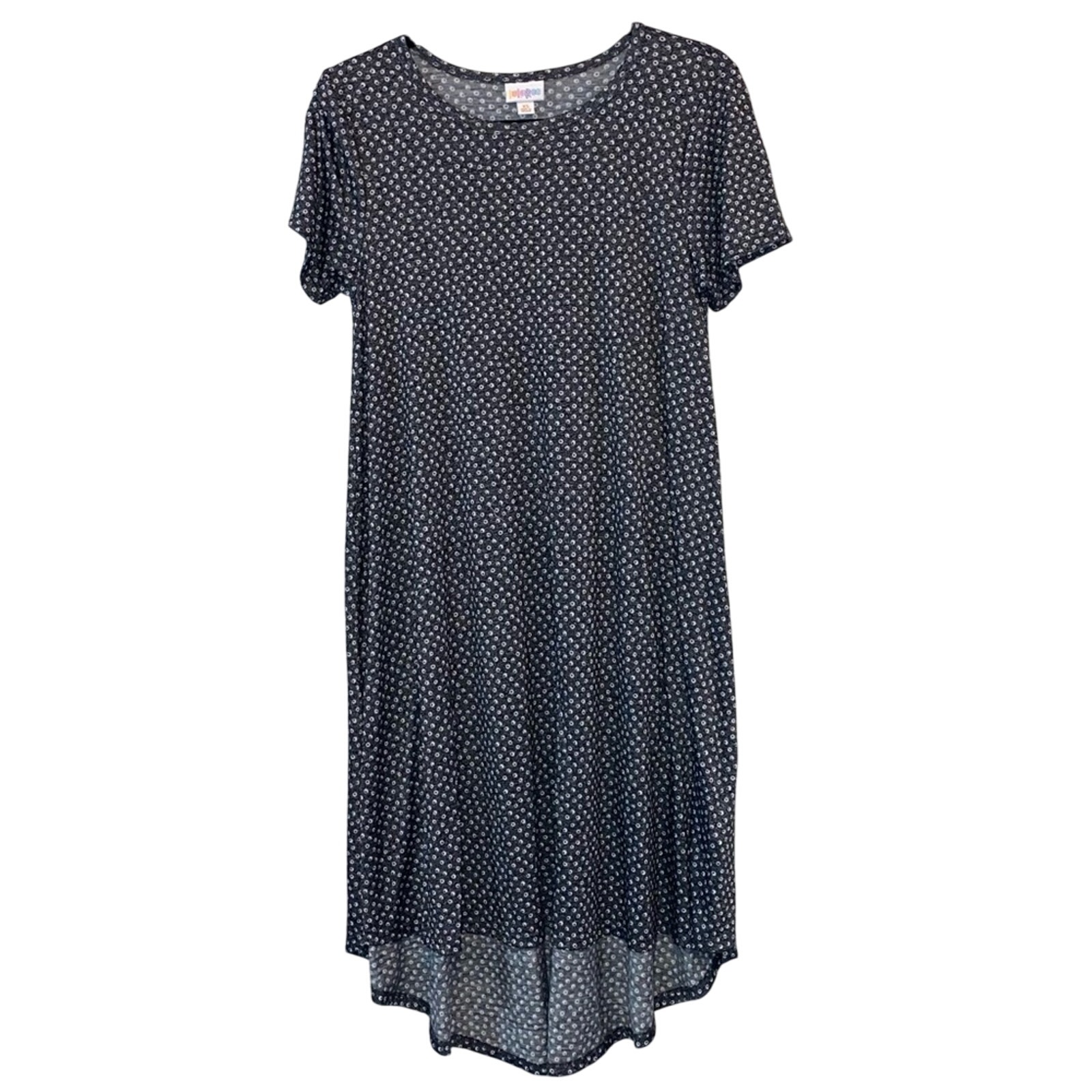 Lularoe Carly Dress Xs Gray White Polka Dot High Low Swing